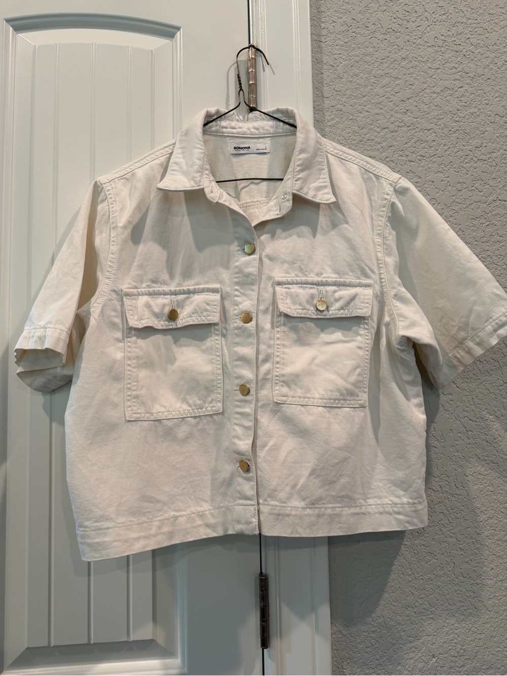 Sonoma Boxy Short-Sleeve Button-Front Jacket in Ivory